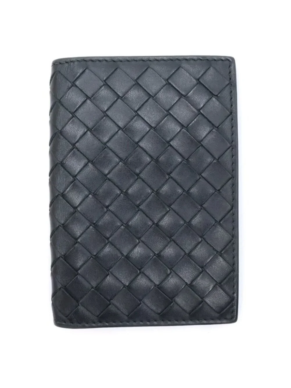 Bottega Veneta Intrecciato Bifold Card Case Business Wallet Black Nero Leather